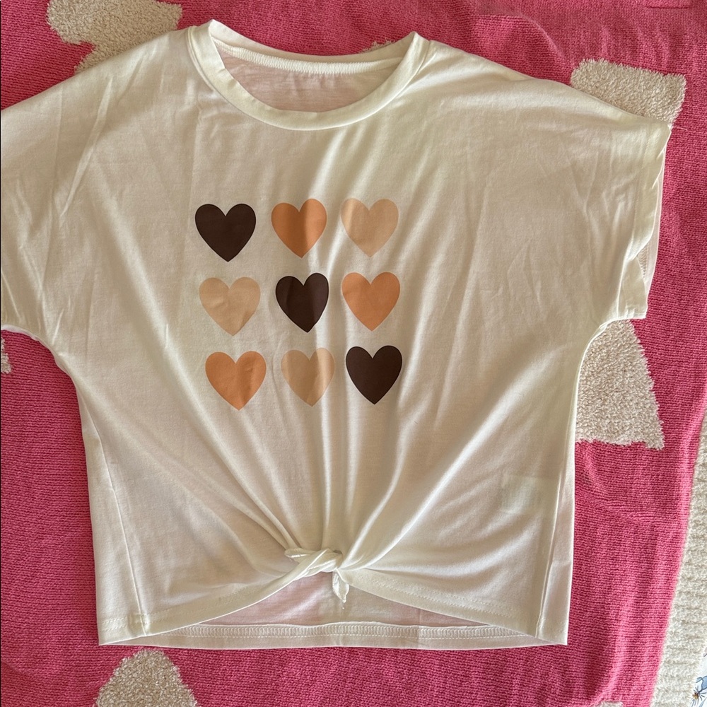 Kids Heart Print T-Shirt - Cream and Brown